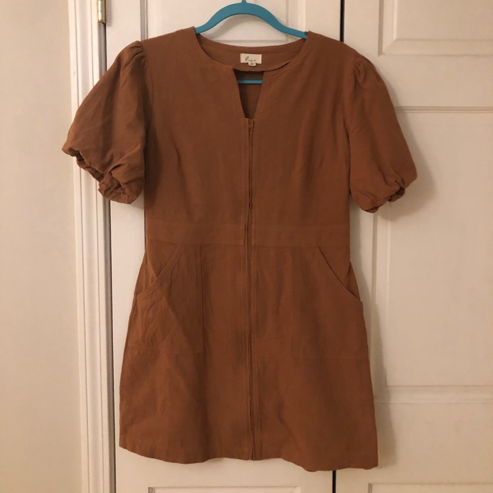 Lina Camel Zip-Up Dress w/ Pockets